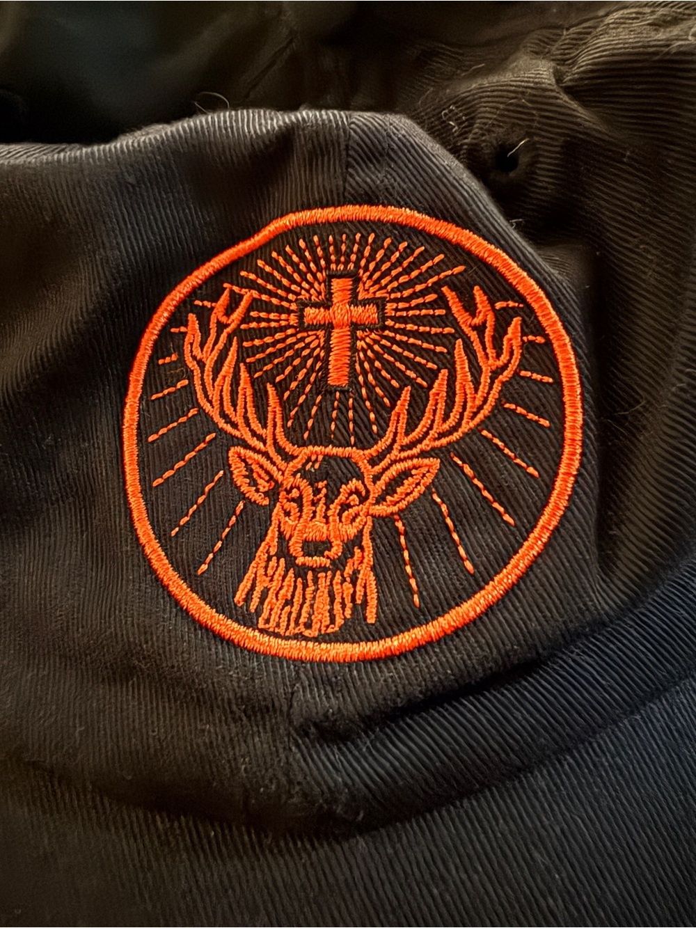 Men's Black Shorts with Orange Embroidered Deer Patch